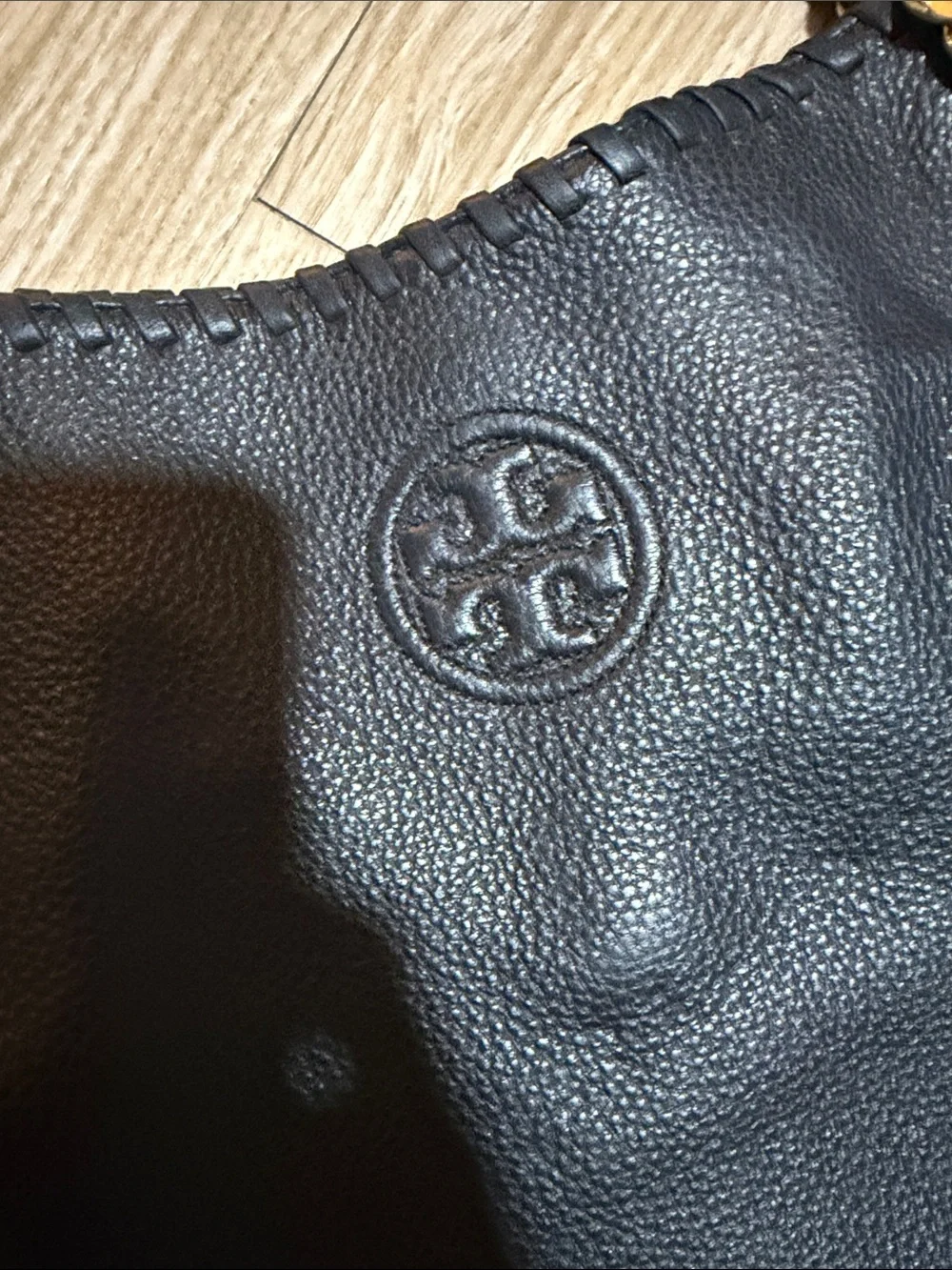 Tory Burch Black Pebbled Leather Chain-Handle Shoulder Bag